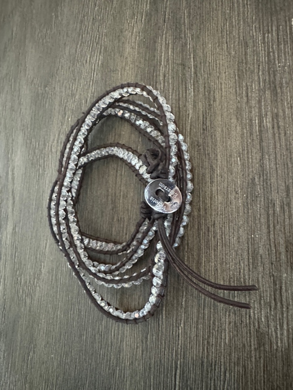Victoria Emerson Wrap Bracelet brown cord with clear beads
